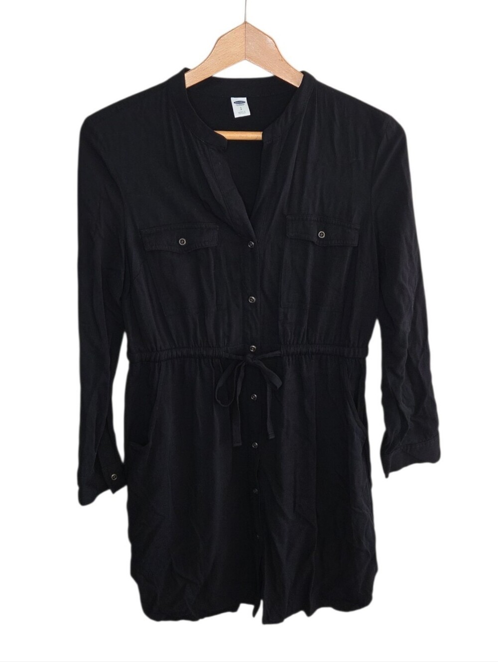Old Navy Black Long Sleeve Utility Button Front Shirt Dress Size Small Casual